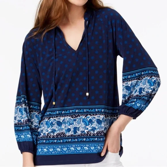 Michael Kors Top Blouse Navy/Royal Paisley - Picture 2 of 7